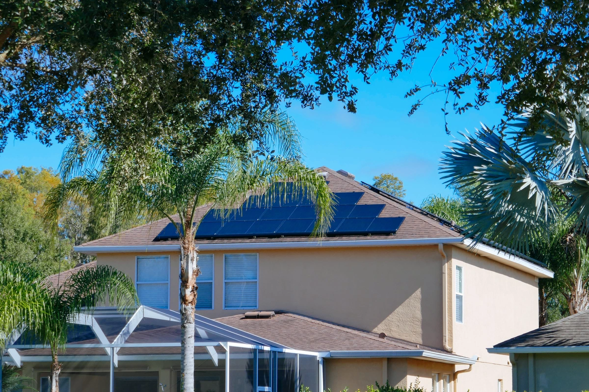 florida home roof with solar panels inspected for signs of roof leak
