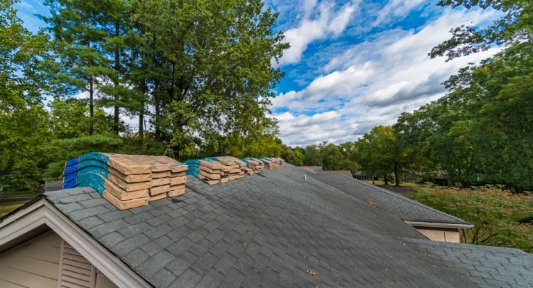 new asphalt shingle packages on roof