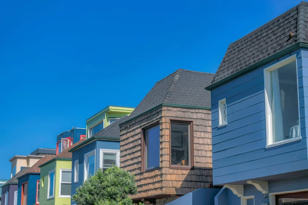 colored houses with composite shingles 